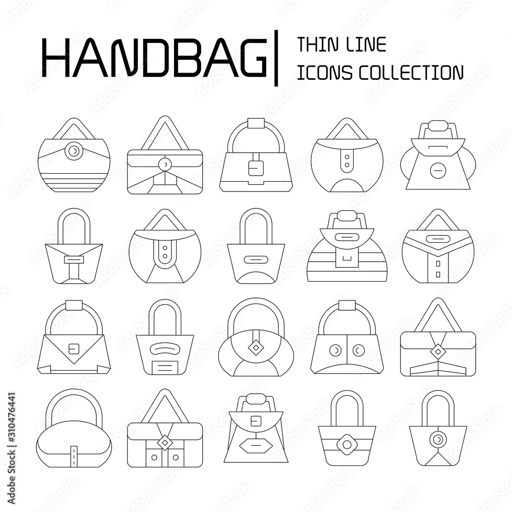 handbag and pouch icons thin line design handbag and pouch icons thin line design