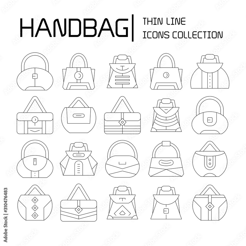 handbag and pouch icons thin line design handbag and pouch icons thin line design