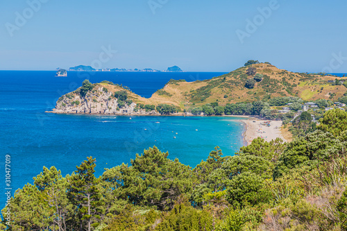 View on Hahei beach on northern island of New Zealand in summer