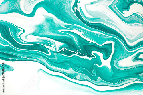 Mint green and white marbling acrylic paint background © Mirror Flow
