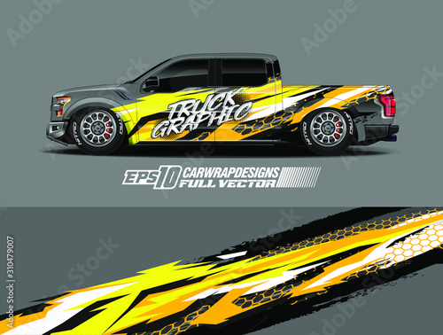 Vehicle wrap design vector. Graphic abstract stripe racing background kit designs for wrap race car  rally  adventure and livery. Full vector eps 10