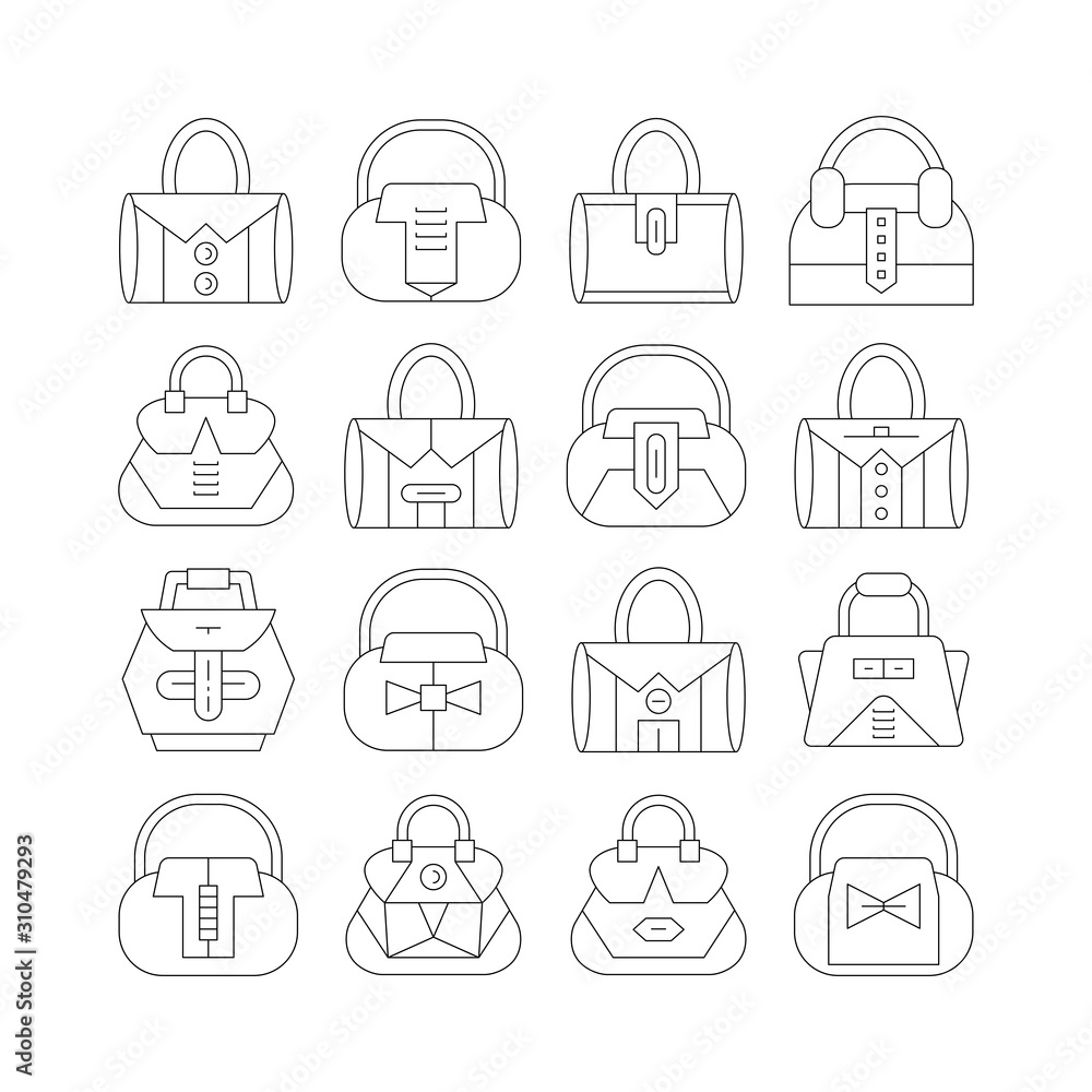 handbag and pouch icons thin line design handbag and pouch icons thin line design