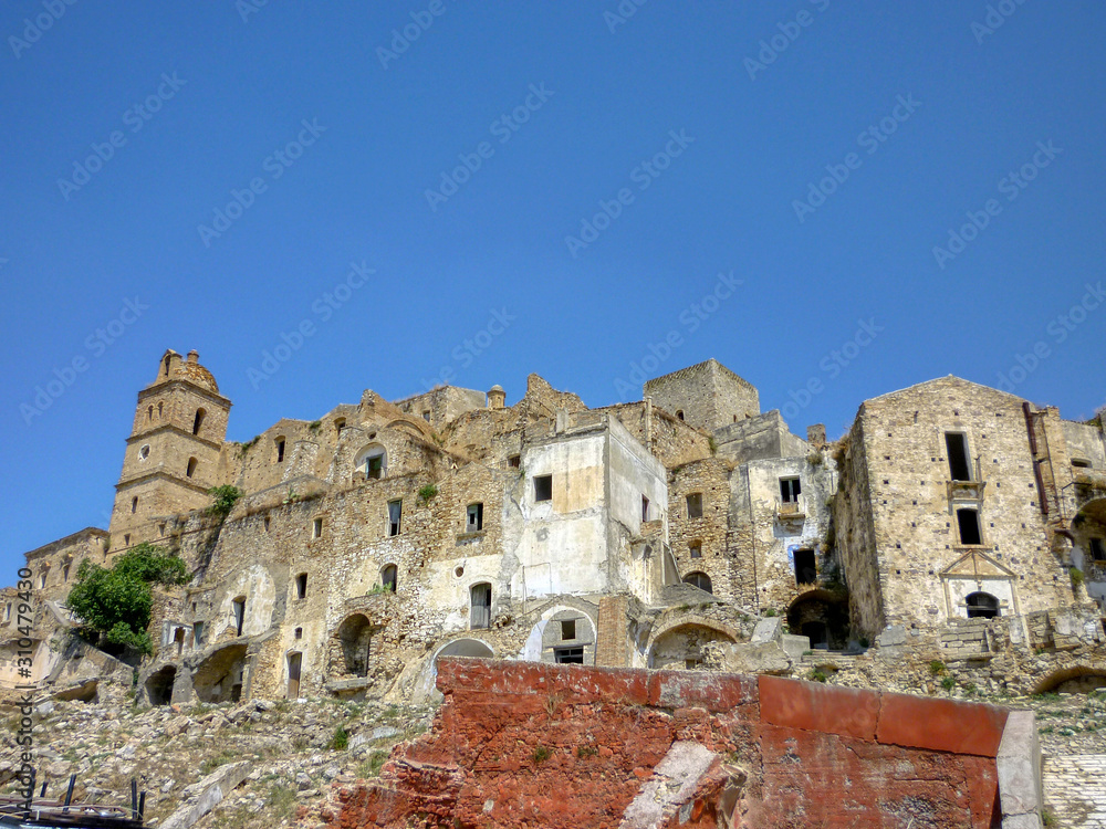 Craco, a ghost town in the province of Matera, in the southern Italian region of Basilicata. The old town was abandoned towards the end of the 20th century due to natural disasters.