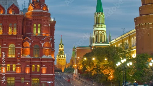 The State Historical Museum of Russia View from red square to Kremlin wall, it's the museum of Russian history. between Red Squarein Moscow, Russia.