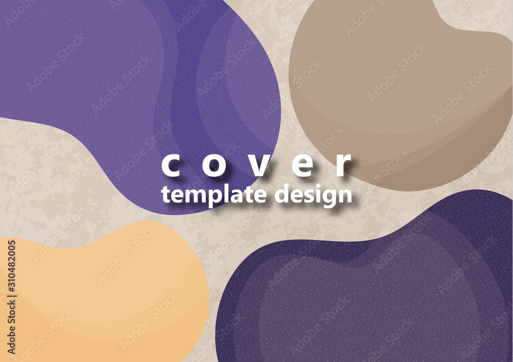 Colored flowing abstract shapes and particles on a light background with texture. Modern dynamic graphic design for business cards, invitations, gift cards, flyers, brochures.