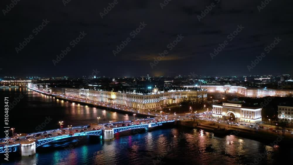 Aerial View On The Winter Palace And Palace Bridge, Saint-Petersburg At Night Aerial View On The Winter Palace And Palace Bridge, Saint-Petersburg At Night