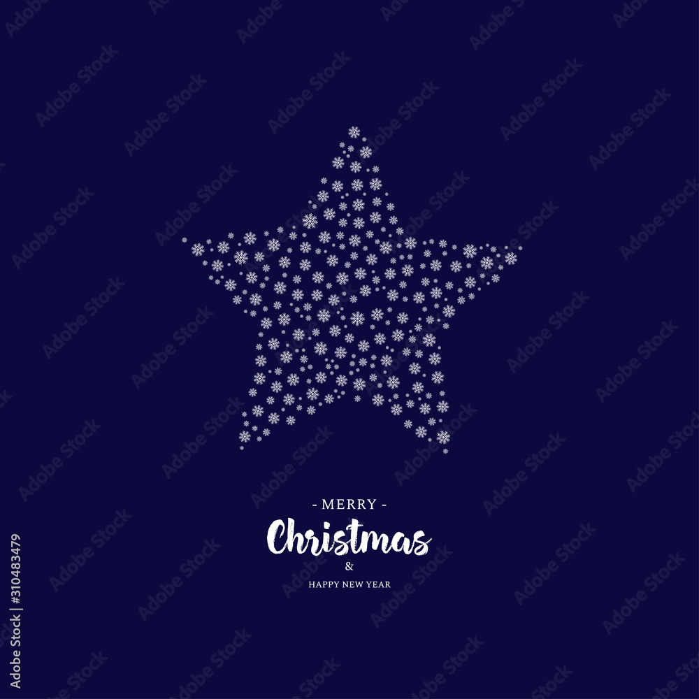 Merry Christmas and Happy New Year vector greeting card design with star and lettering on blue background. Merry Christmas and Happy New Year vector greeting card design with star and lettering on blue background.
