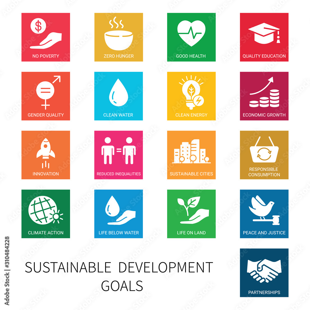 Sustainable Development Goals. Flat style icons