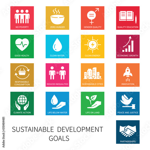 Sustainable Development Goals. Flat style icons