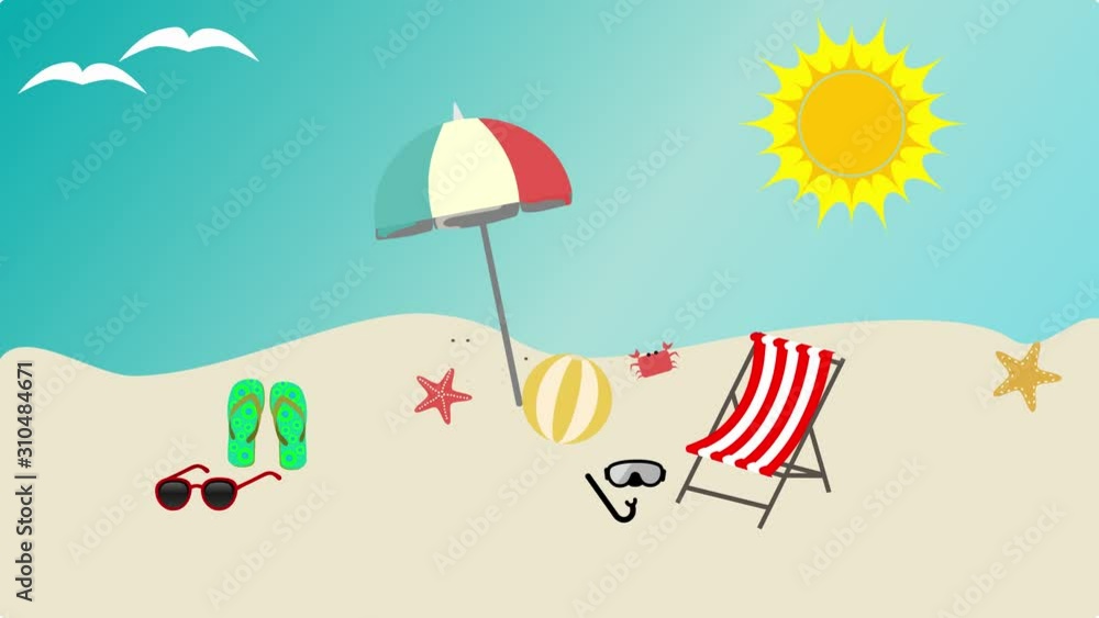 Animation of beach and leisure items Animation of beach and leisure items