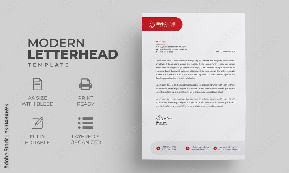 Simple Professional Letterhead Template | Modern Creative Letterhead Design - obrazy, fototapety, plakaty 