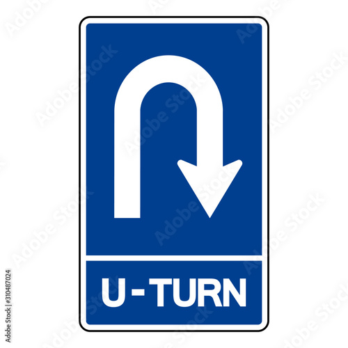 U-Turn Traffic Symbol Sign, Vector Illustration, Isolate On White Background Label. EPS10