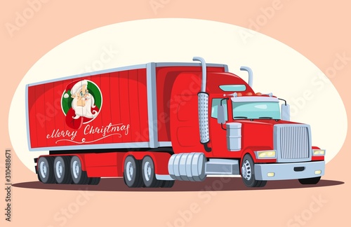Red truck with Santa Claus board hristmas