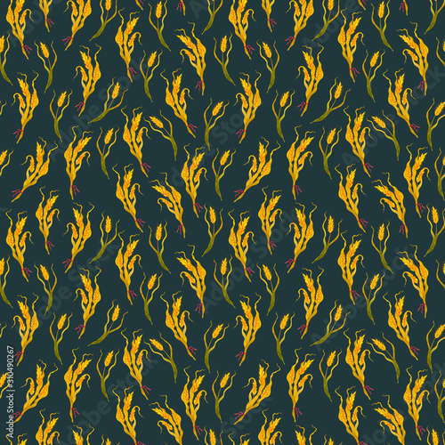 Golden spikelets of rye in an endless pattern.