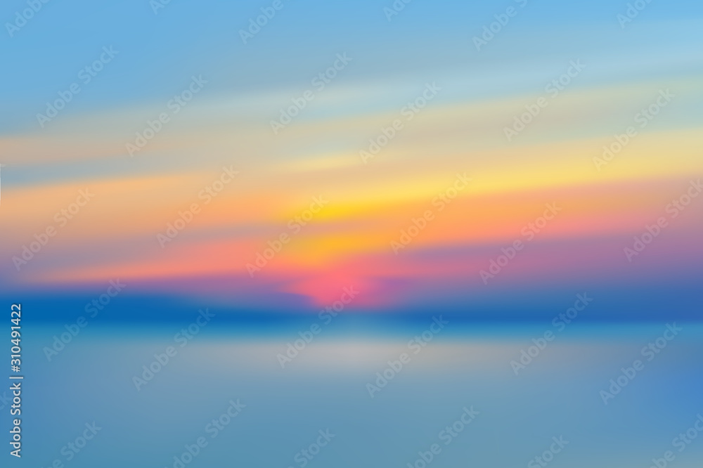 Sea sunset blurred background realistic vector illustration.