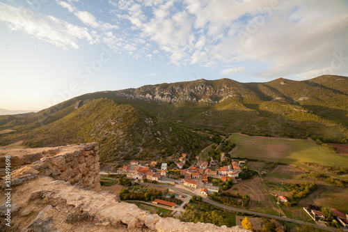 View of Ocio village, Alava, Spain from Lanos Castle