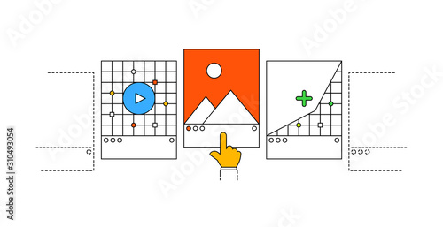 Carousel post in modern outline style for social network, landing page design or application. Social media design concept on a white background.