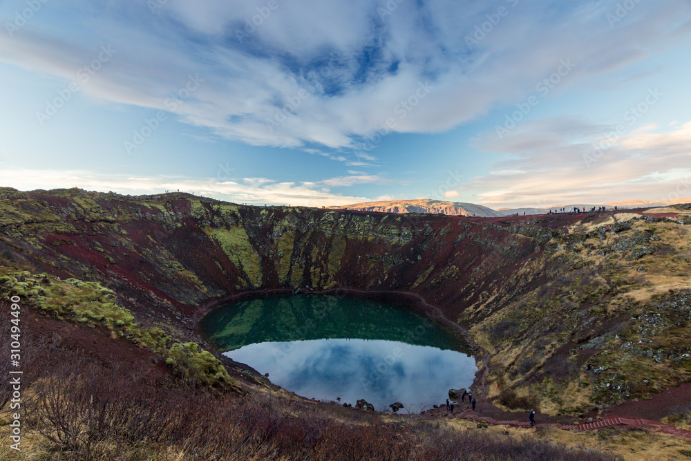 Sunrise in the volcanic crater Kerid (Iceland)