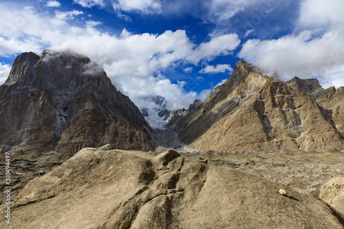 Mountain view from Camp Urdukas on the trek to Concordia, Karakoram mountain range, Pakistan photo