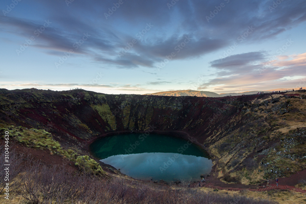 Sunrise in the volcanic crater Kerid (Iceland)