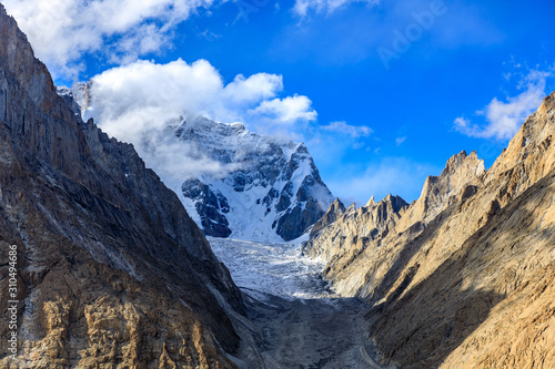 Mountain view from Camp Urdukas on the trek to Concordia, Karakoram Mountains, Pakistan