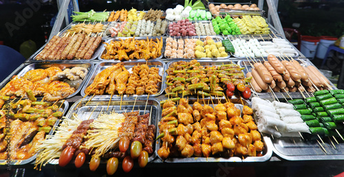 Various skewers in Can Tho foodstalls at night