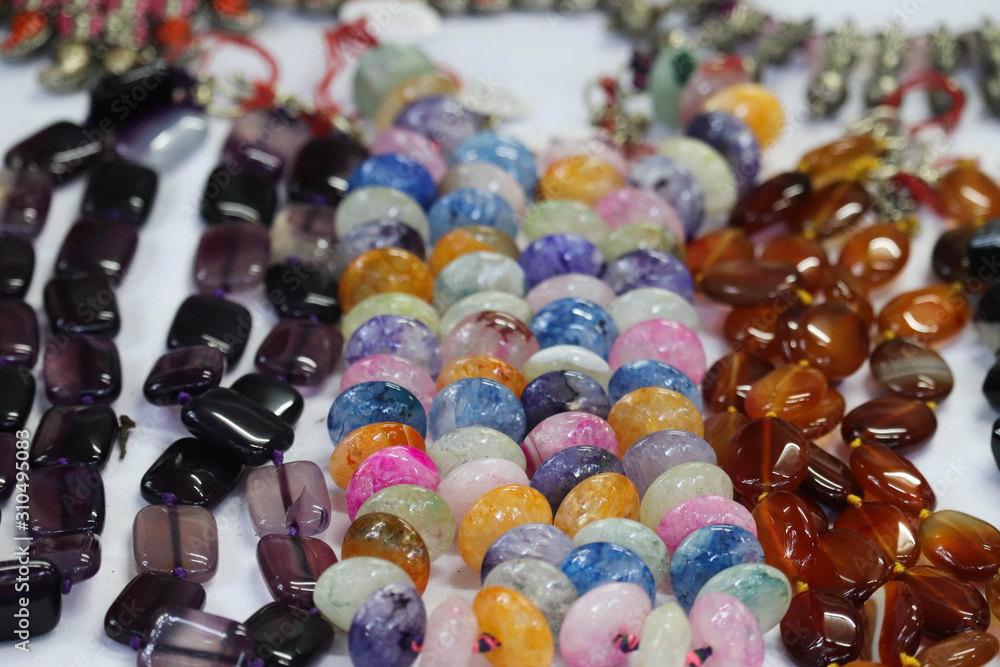 Selective Focus On Colorful Round Shiny Stones For Decoration