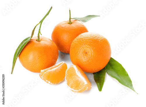 Sweet tangerines on white background