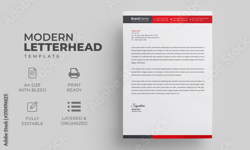 Letterhead Design Template with Red Elements