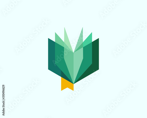 Abstract bright colorful open book modern minimal style illustration. Creative icon logo design. Bookmarked book vector logotype.