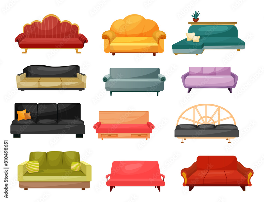 Home furniture, modern and classic sofa couches vector de Stock | Adobe  Stock