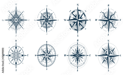Wind rose compass with direction arrows, icons