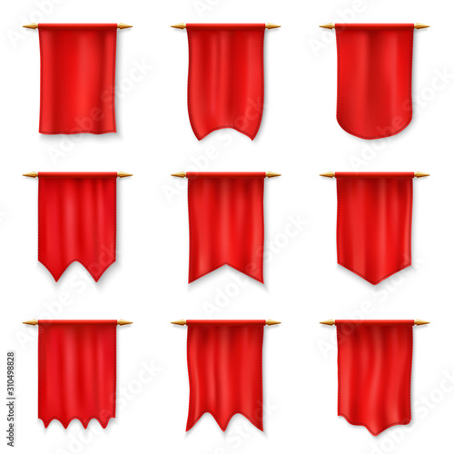 Realistic red pennants, Medieval royal flag banner