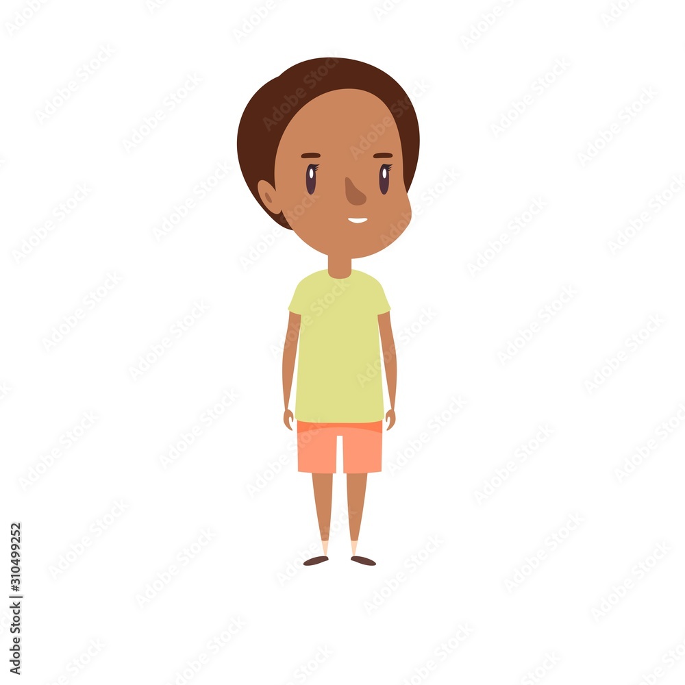 Smiling little child. Cheerful elementary school student, kindergarten pupil cartoon character. Kid flat vector illustration. Smiling little child. Cheerful elementary school student, kindergarten pupil cartoon character. Kid flat vector illustration.