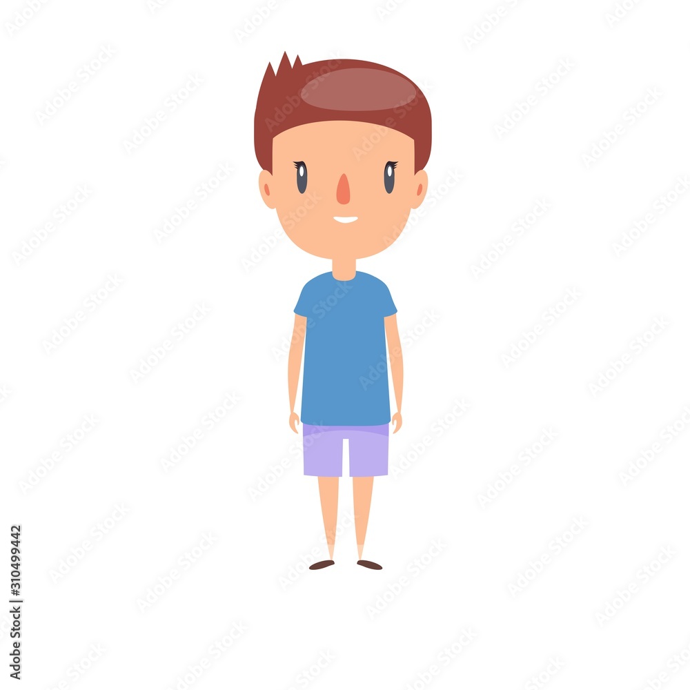 Smiling little child. Cheerful elementary school student, kindergarten pupil cartoon character. Kid flat vector illustration. Smiling little child. Cheerful elementary school student, kindergarten pupil cartoon character. Kid flat vector illustration.