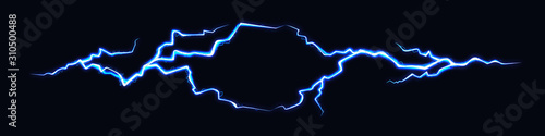 Vector Illustration of Two Abstract Electic Thunderbolts on Black Background. Power Energy Charge Thunder Shock