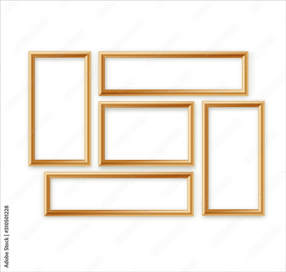 Vector Blank Picture Frame Template Composition Set Isolated on Wall Background