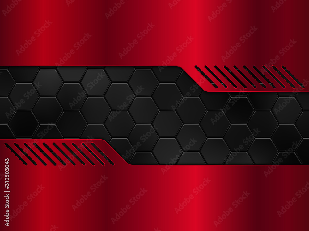 Abstract red and black metal background with hexagons. Vector ...