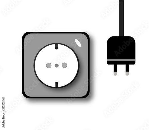 socket outlet with hanging plug next to it
