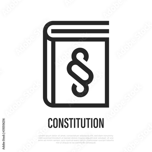 Constitution, book of law thin line icon. Vector illustration.