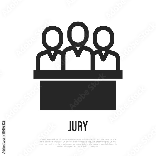 Jury thin line icon. Group of people at court. Vector illustration.