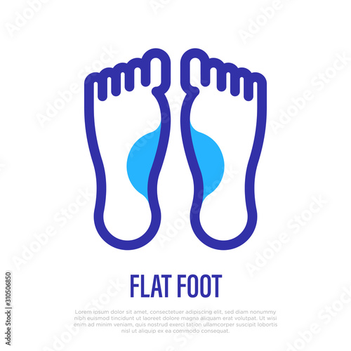 Flat foot thin line icon. Vector illustration of foot deformation.