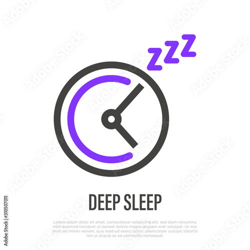 Deep sleep phase on clock thin line icon. Vector illustration.