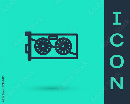 Black line Video graphic card icon isolated on green background. Vector Illustration