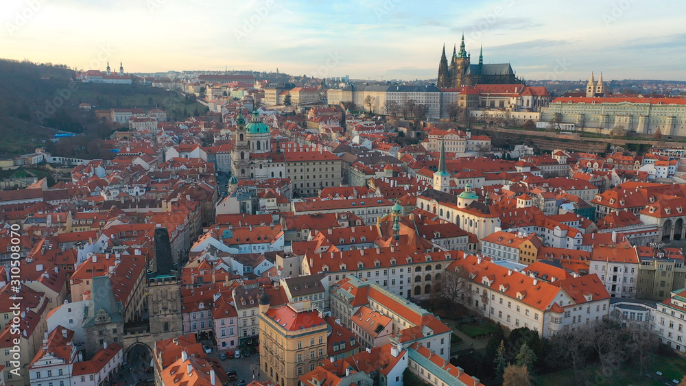 Aerial view of Prague Castle and the Old Town Quarter, Prague, Czech Republic