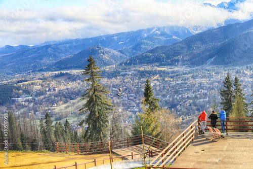 Fototapeta Naklejka Na Ścianę i Meble -  ZAKOPANE, POLAND - NOVEMBER 06, 2019: View of the city of Zakopane from Gubalowka, Poland, Europe. Gubalowka mountain is a popular tourist attraction, offering views of the Tatras and Zakopane.