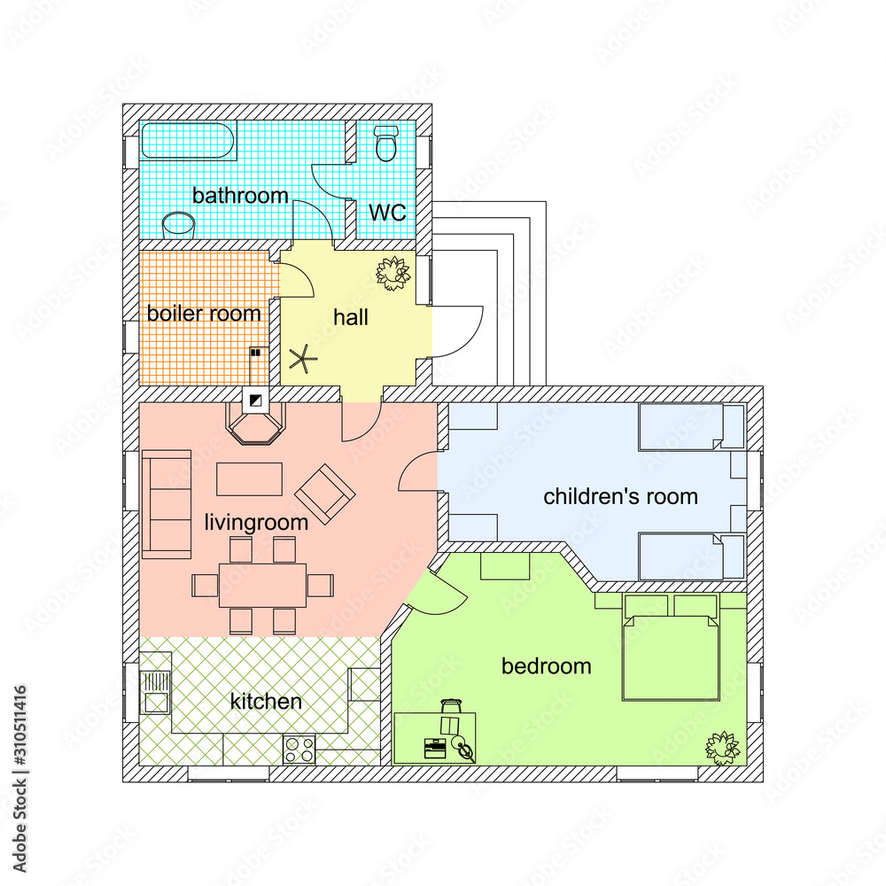 Floor plan of a modern apartment. 2d vector plan. Architectural