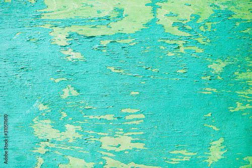 Grunge wooden background. Old turquoise colored shabby wood. Shabby chic provence style.