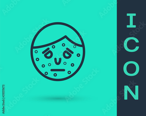 Black line Face with psoriasis or eczema icon isolated on green background. Concept of human skin response to allergen or chronic body problem. Vector Illustration