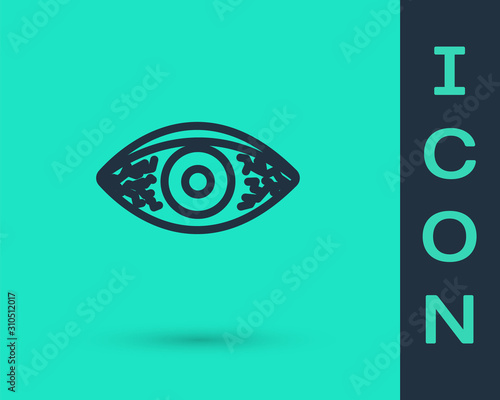Black line Reddish eye due to viral, bacterial or allergic conjunctivitis icon isolated on green background. Vector Illustration